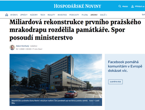 Miliardová rekonstrukce prvního pražského mrakodrapu rozdělila památkáře. Spor posoudí ministerstvo