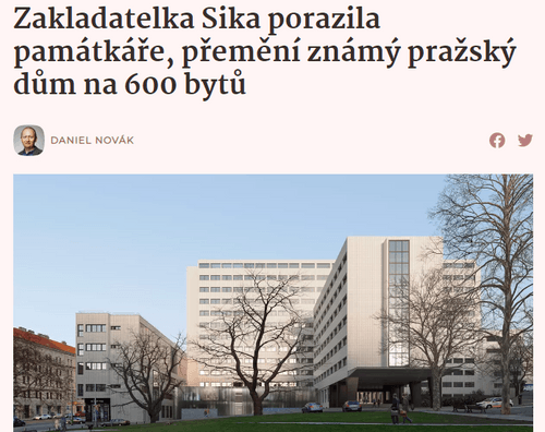 Zakladatelka Sika porazila památkáře, přemění známý pražský dům na 600 bytů