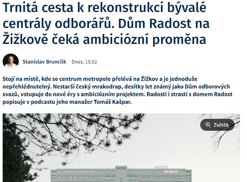 Naše Praha: Trnitá cesta k rekonstrukci bývalé centrály odborářů.