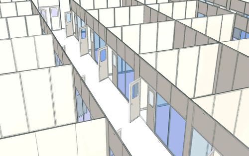 BIM/Revit model of modular cleanroom created by Nicos American office team for precise design and construction planning
