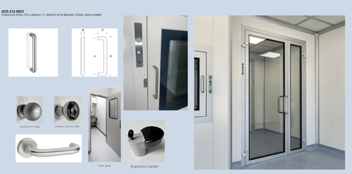 Handles and knobs for cleanroom doors