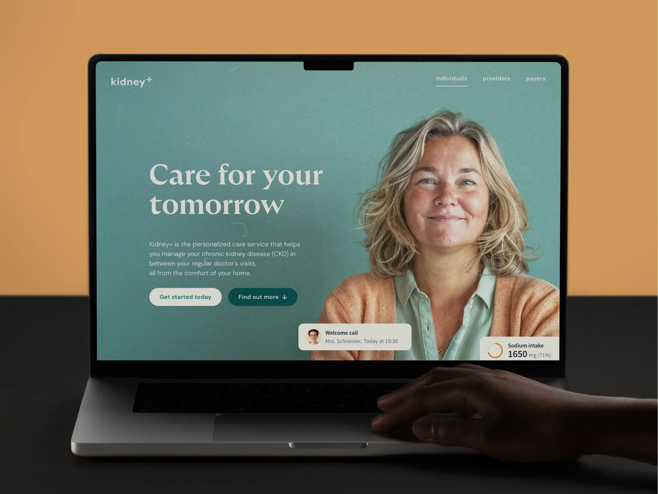 Kidney+ – Branding for telecare offering for early-stage chronic kidney disease patients – Landing page