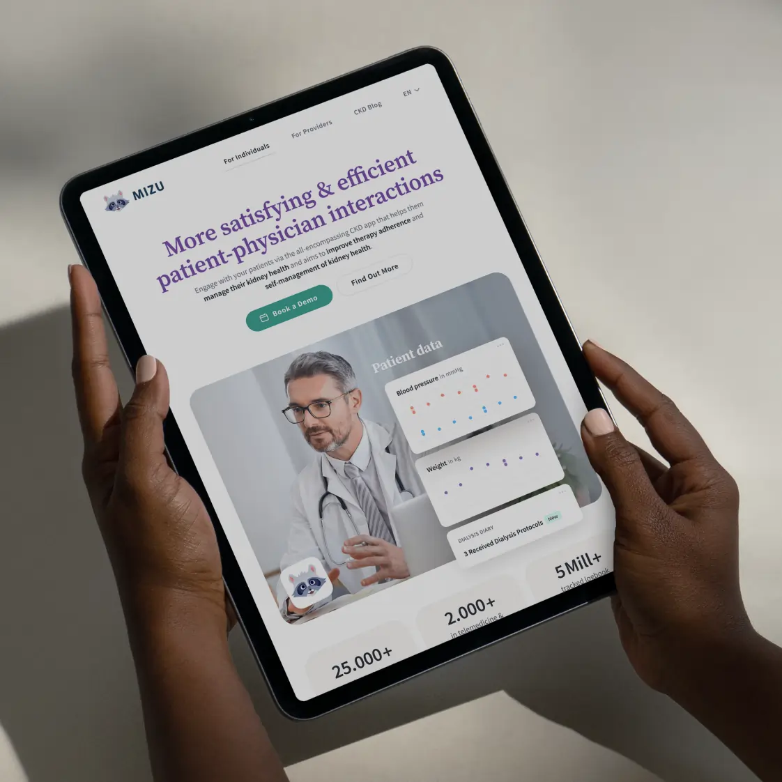 Mizu – Companion app for chronic kidney disease patients – Landing page for healthcare professionals