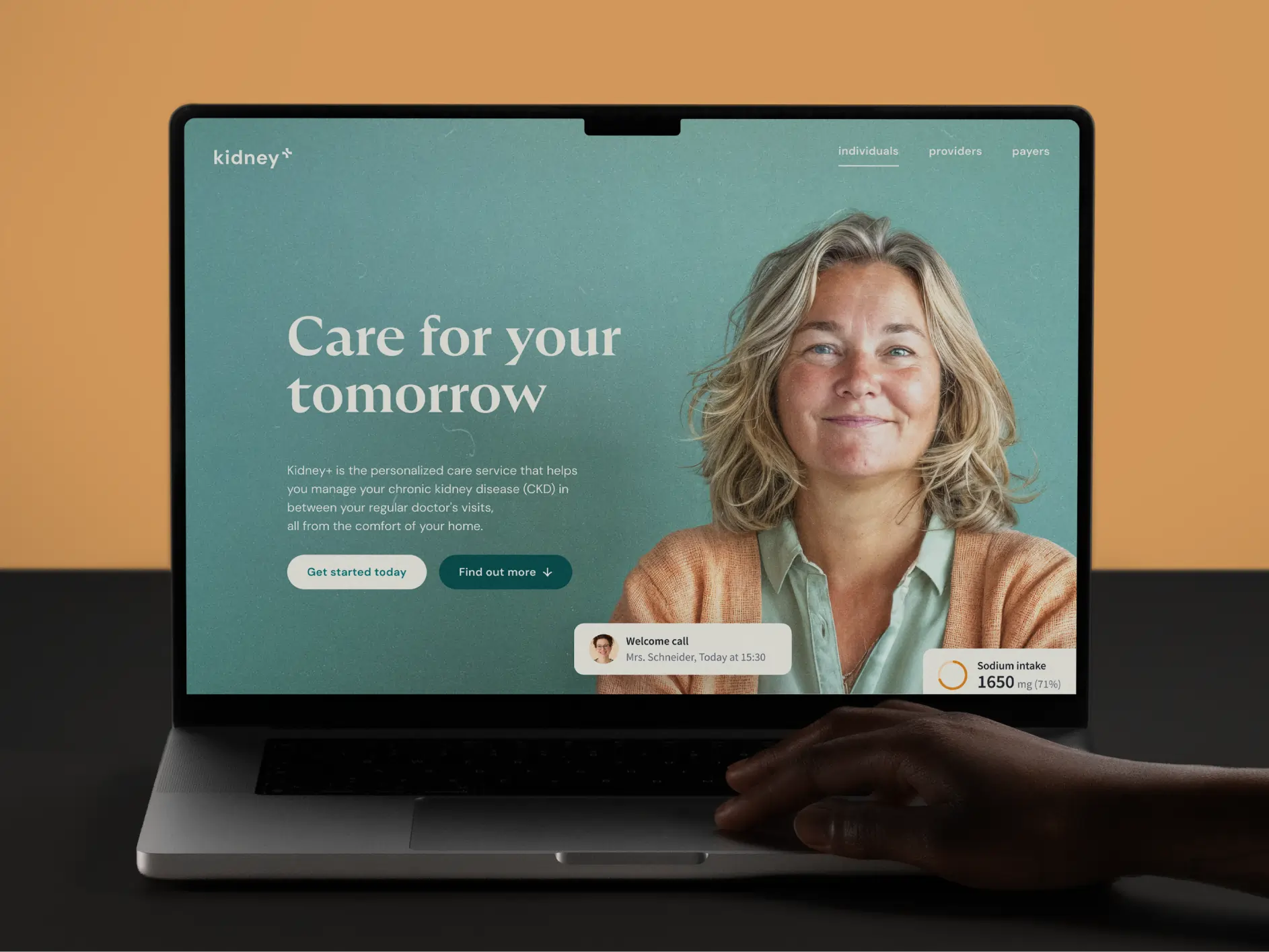 Kidney+ – Branding for telecare offering for early-stage chronic kidney disease patients – Landing page