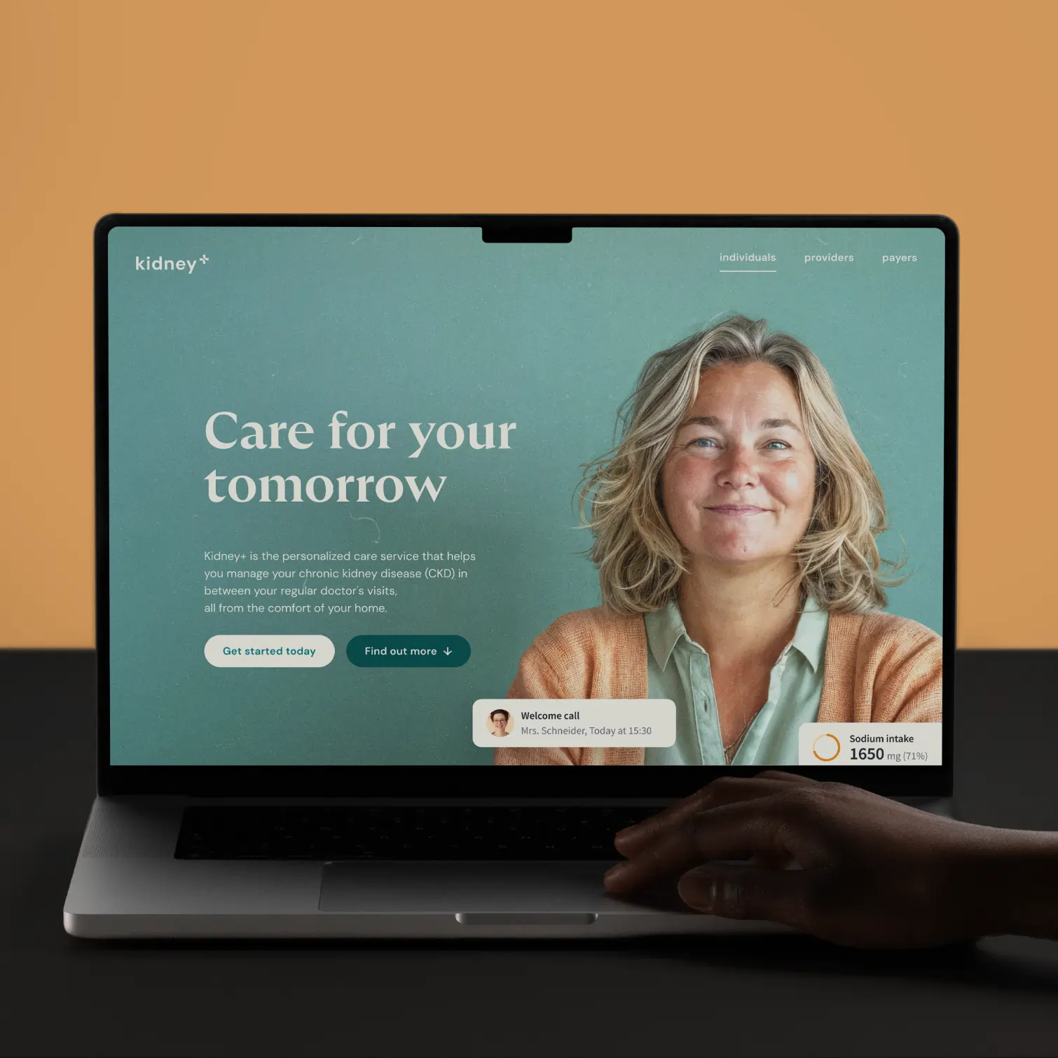 Kidney+ – Branding for telecare offering for early-stage chronic kidney disease patients – Landing page