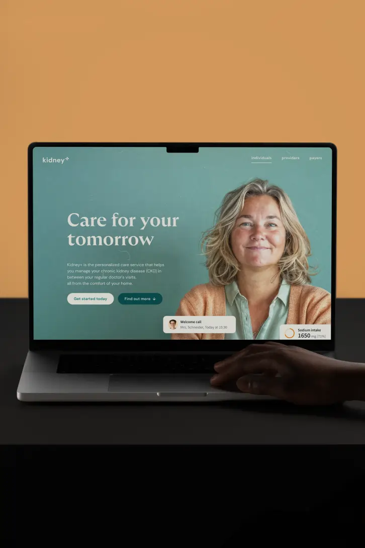 Kidney+ – Branding for telecare offering for early-stage chronic kidney disease patients – Landing page