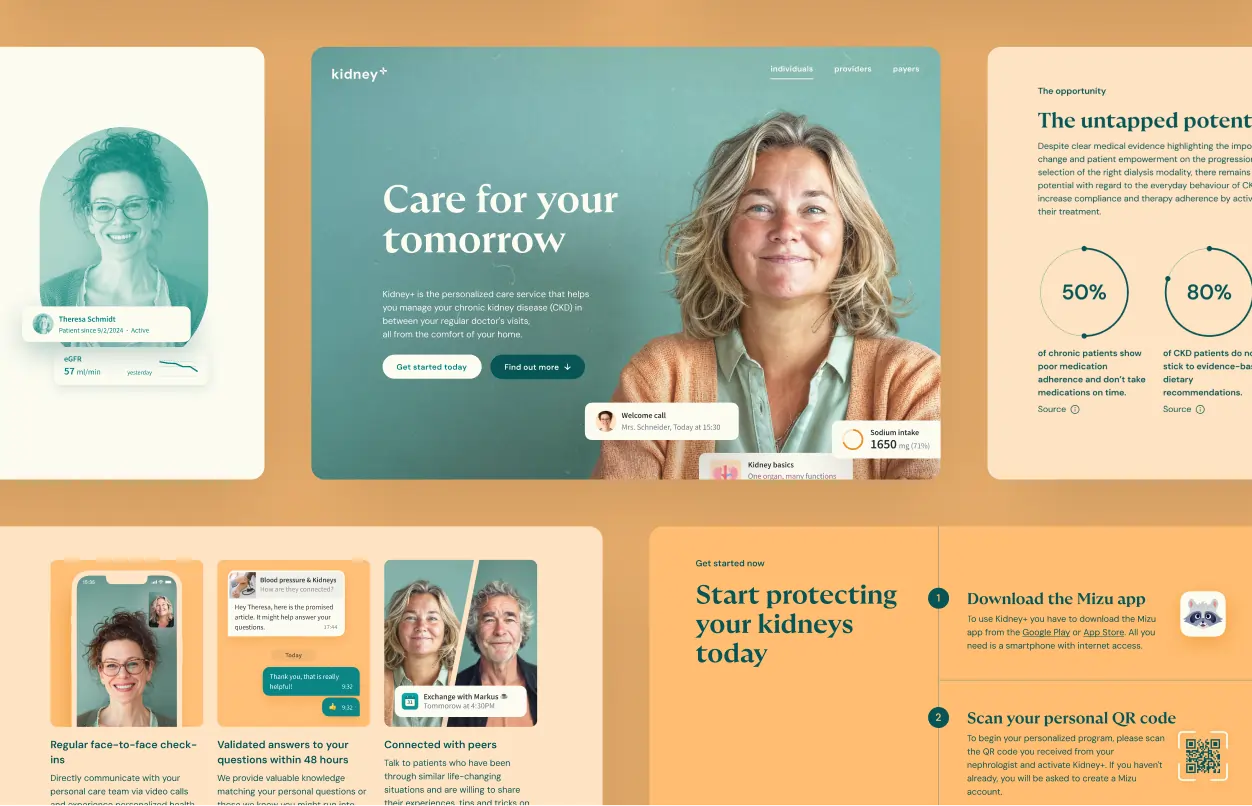 Kidney+ – Branding for telecare offering for early-stage chronic kidney disease patients – Landing page