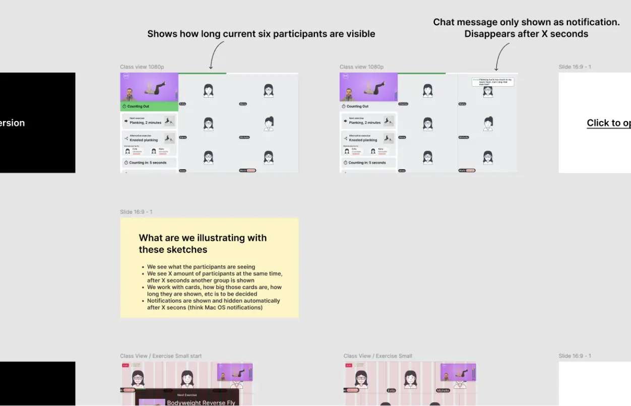 Cloom – Live group training with personal feedback from the comfort of your home – Trainer experience discovery sketches