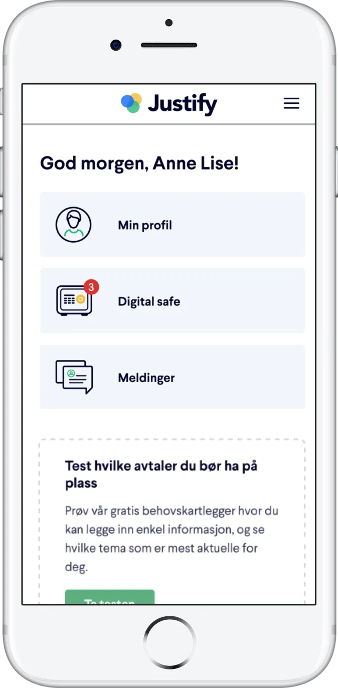 Digital safe på Min side hos Justify