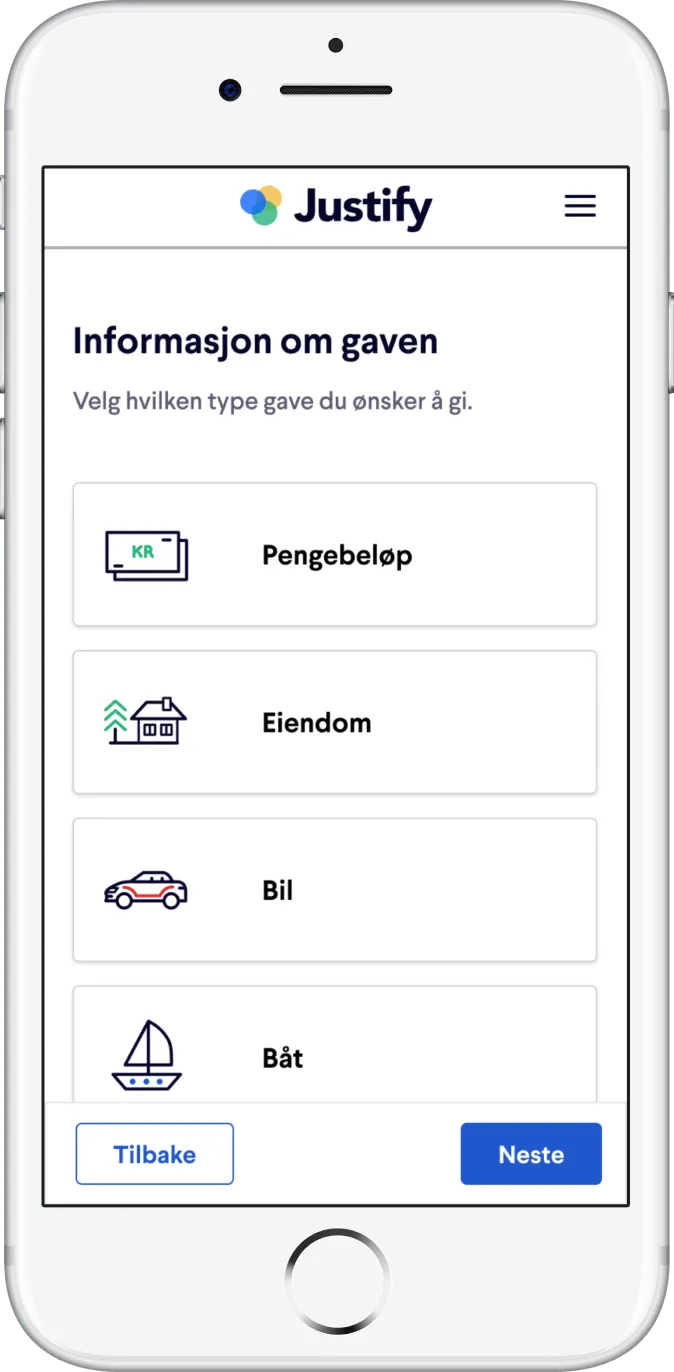 Eksempel på utfylling av gavebrev med Justify.