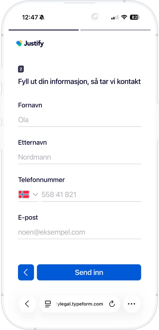 Utfylling av digitalt skjema for tinglysing av eiendom med Justify