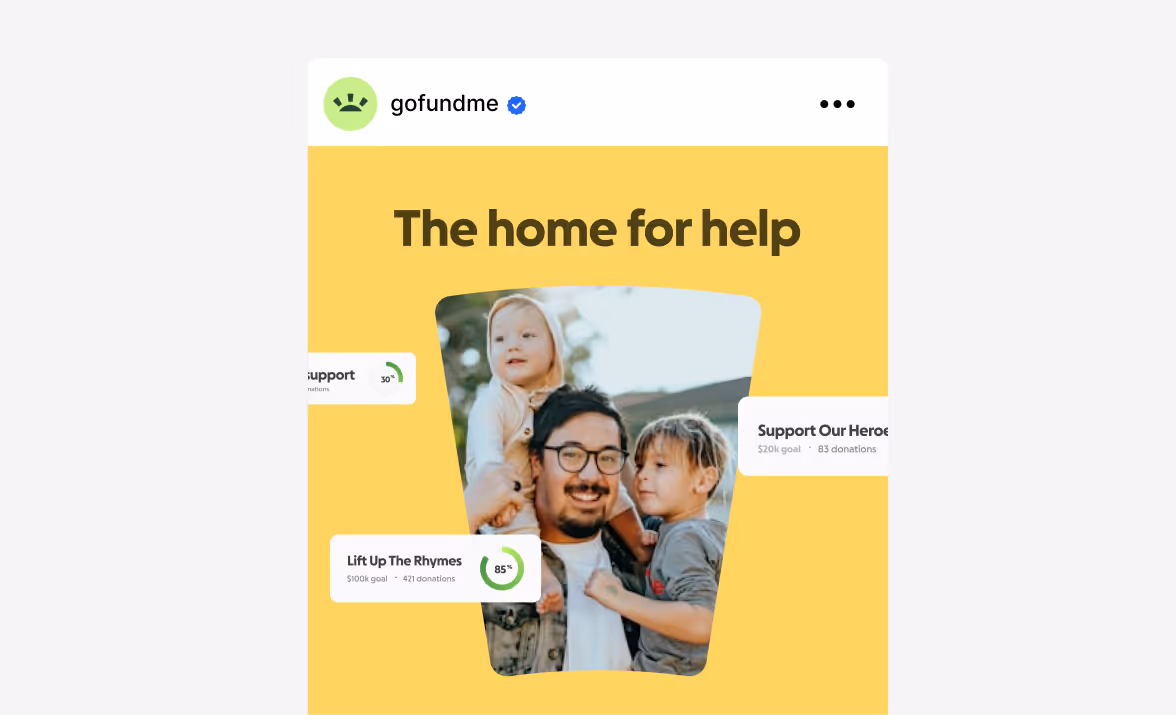 A GoFundMe Instagram post in the new brand.