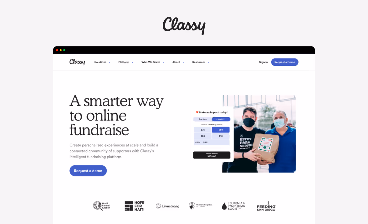 Classy homepage before the rebrand.