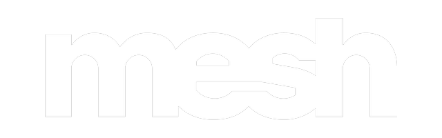 The word 'mesh' in bold lowercase white letters on a black background.
