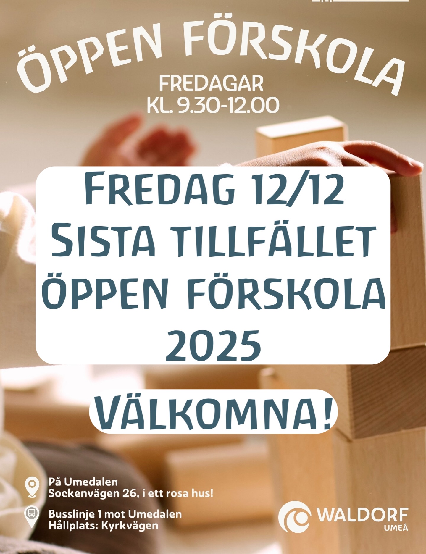 Välkomna imorgon fredag 12/12 på öppen förskola.
Sista tillfället 2025.