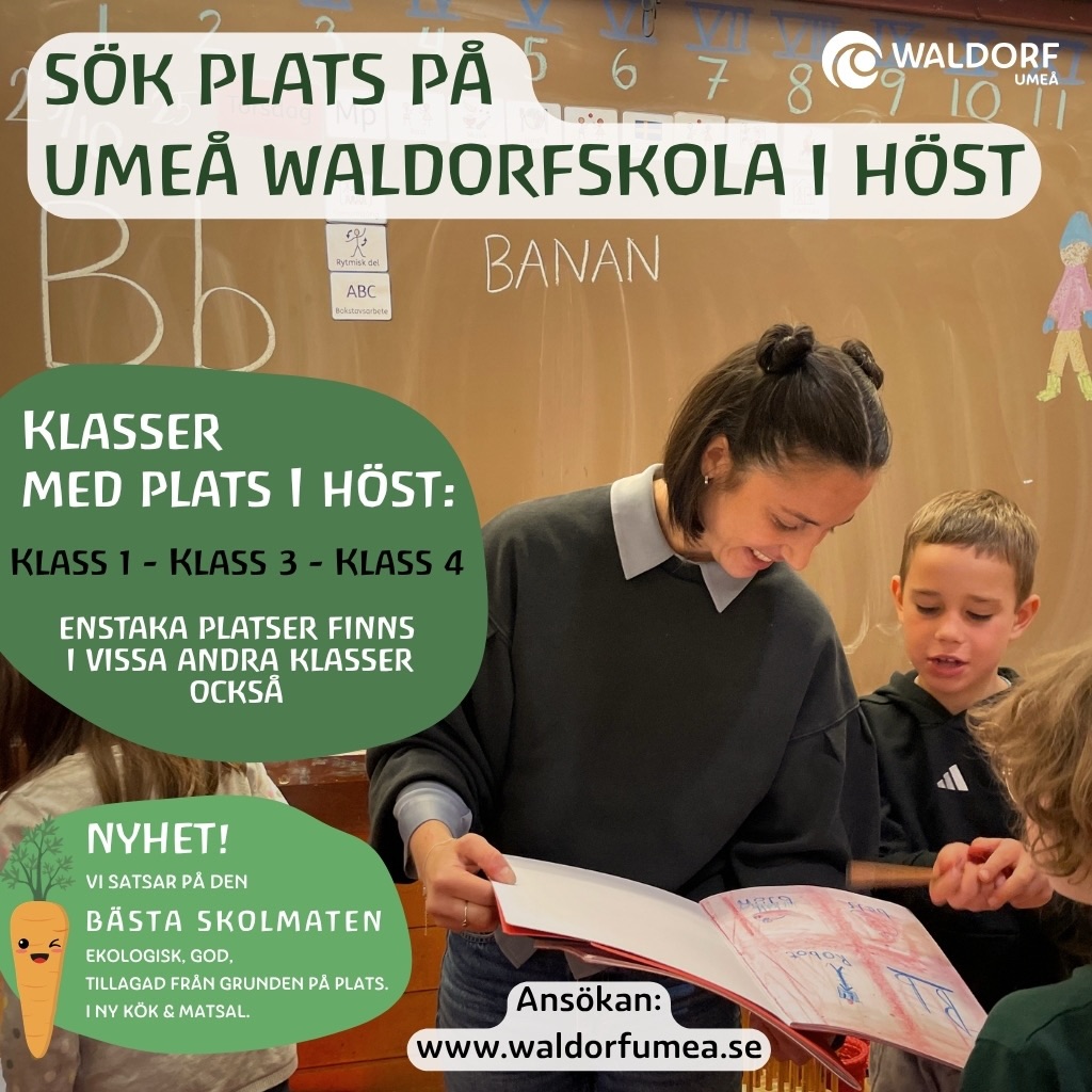 Vi får fortfarande frågor om plats på Umeå Waldorfskolan inför höstterminen 2026.
🎒
Vi har plats i främst klass 1, klass 3 och klass 4 i höst. Enstaka platser kan finnas i andra klasser.
🎒
Är ni intresserade, hör av er till oss via info@waldorfumea.se och ställ ditt barn i kö via vår webbplats www.waldorfumea.se ansökan är en intresseanmälan och inte bindande.
#grundskola #umeå #umedalen