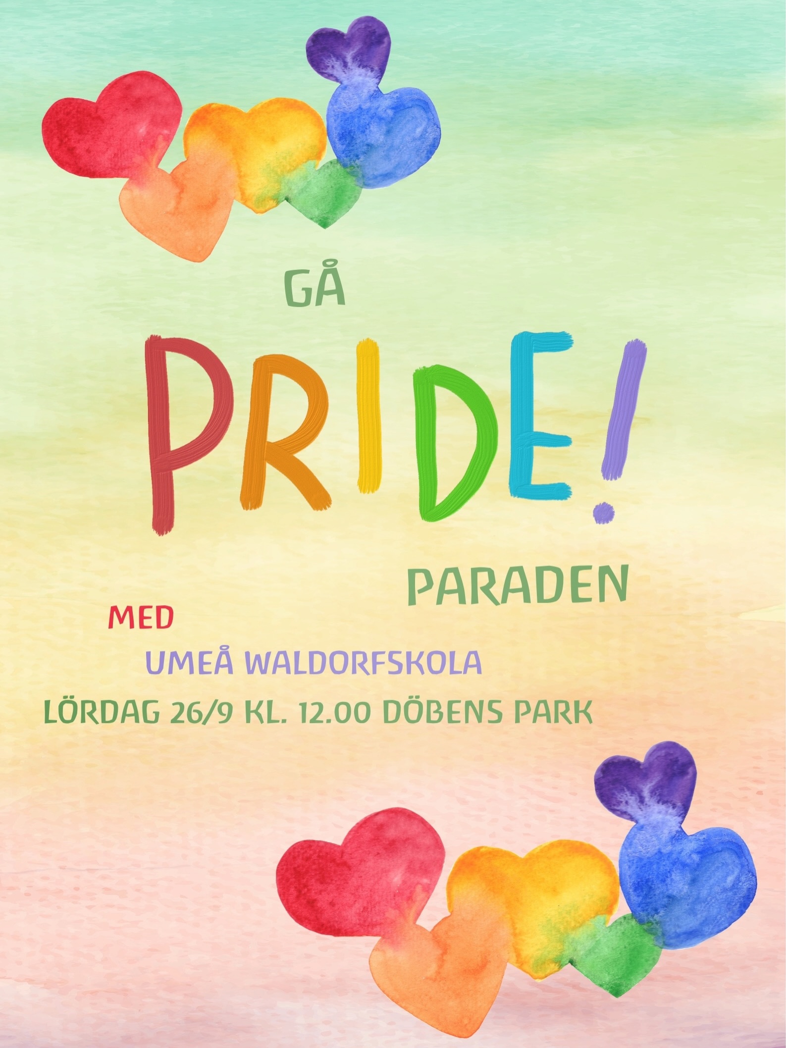 Pride i Umeå lördag 26 september. Häng på Umeå Waldorfskola i paraden. Kl. 12.00 i Döbelns park. 🏳️🌈🏳️⚧️🌈