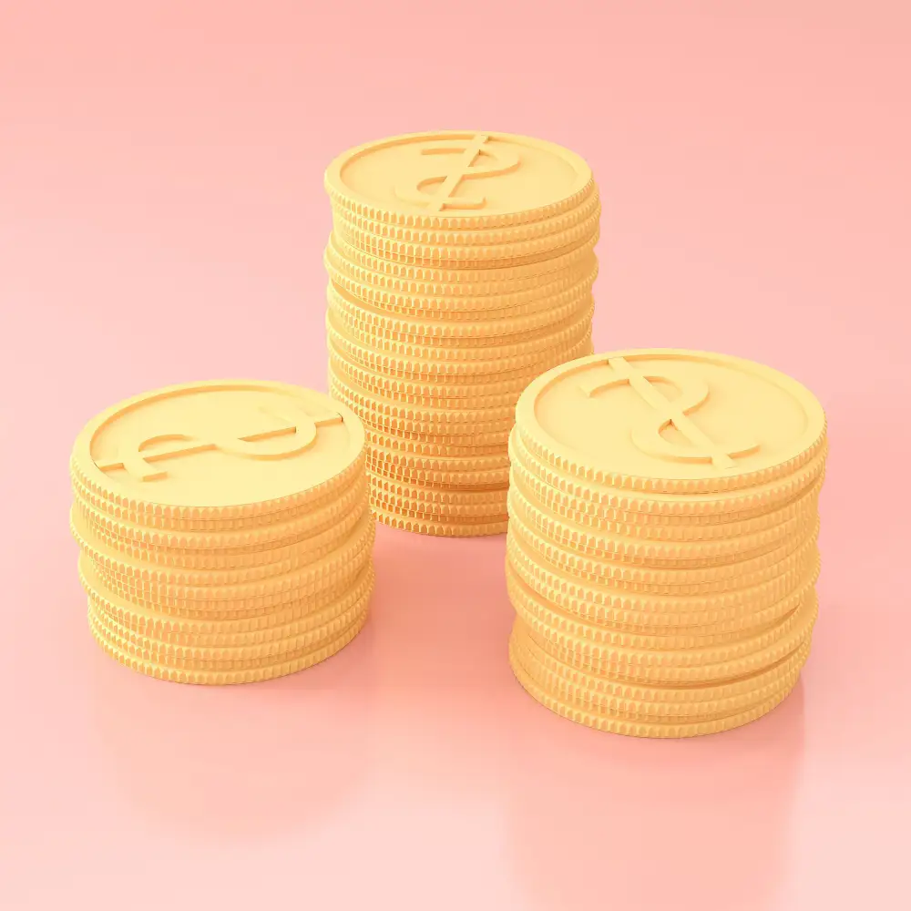 Lovely coins on a pink background