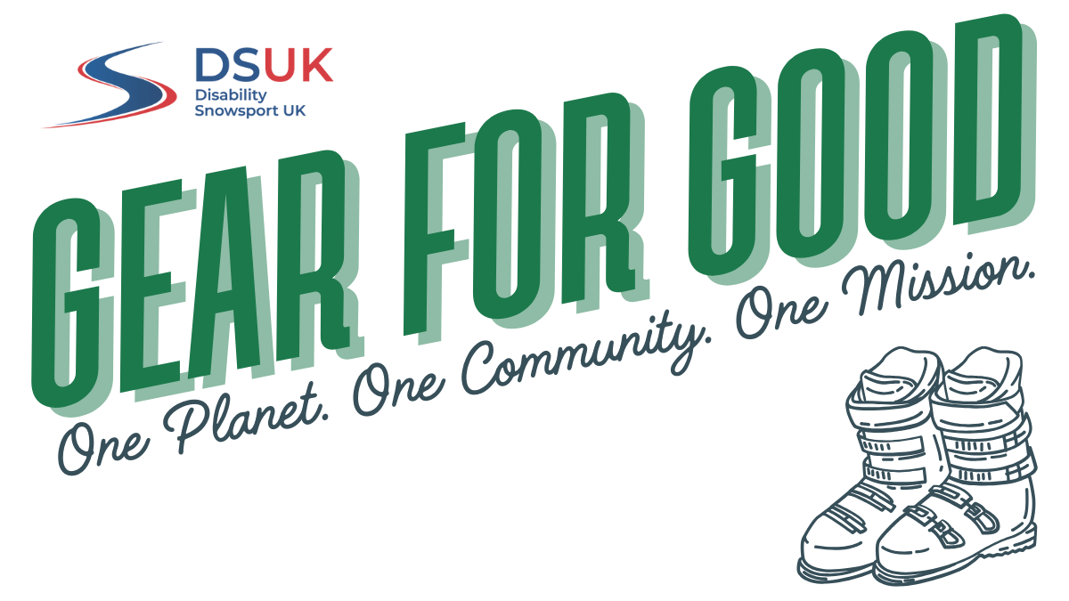 world record attempt, 25th September, 12-8pm, at Chill factor white heading on blue background on left of image. To the right is a male skier on a monoski wearing a green helmet. At the bottom of the image there is heading with blue text on a white background stating "Greatest distance skied by a team of seated skiers"