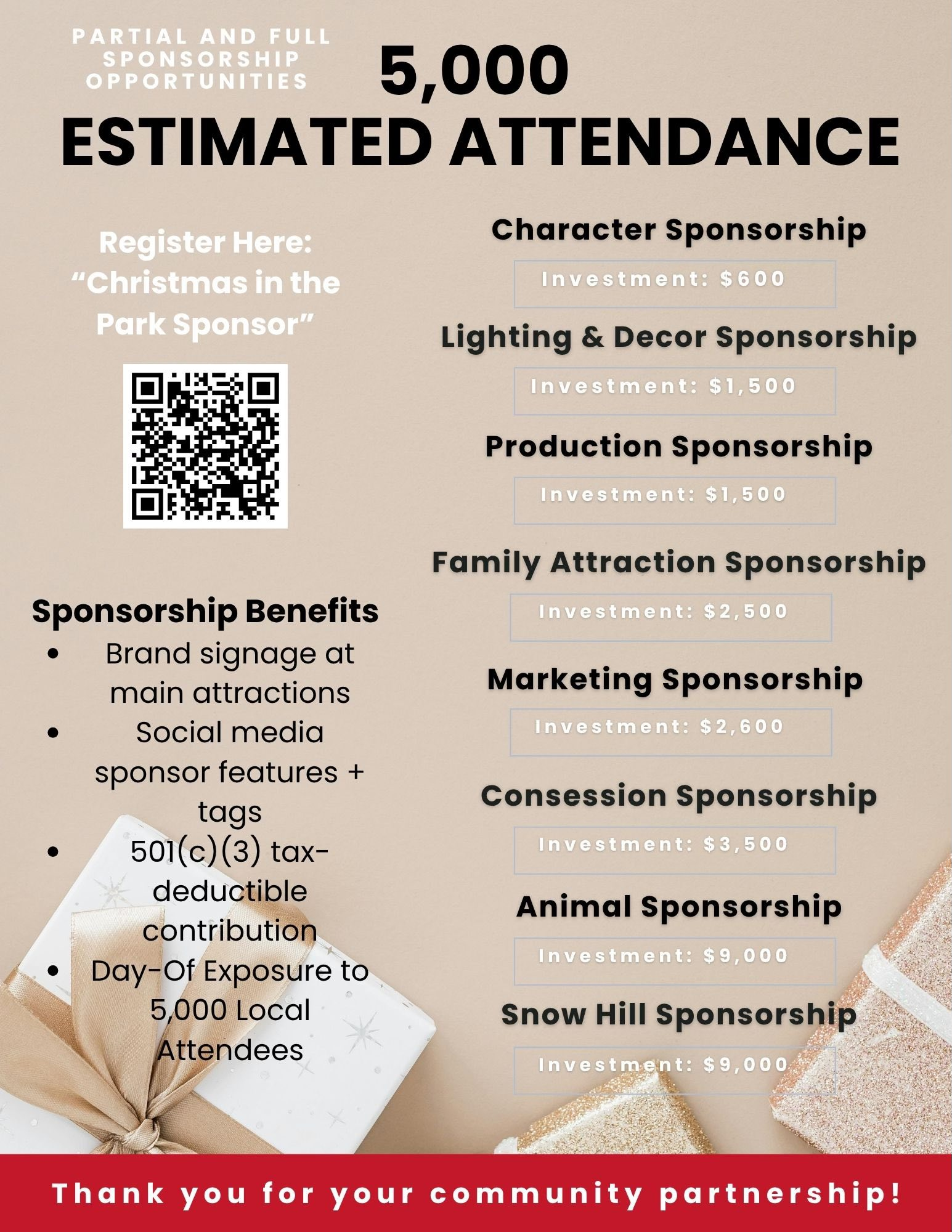 Christmas In The Park sponsorship levels