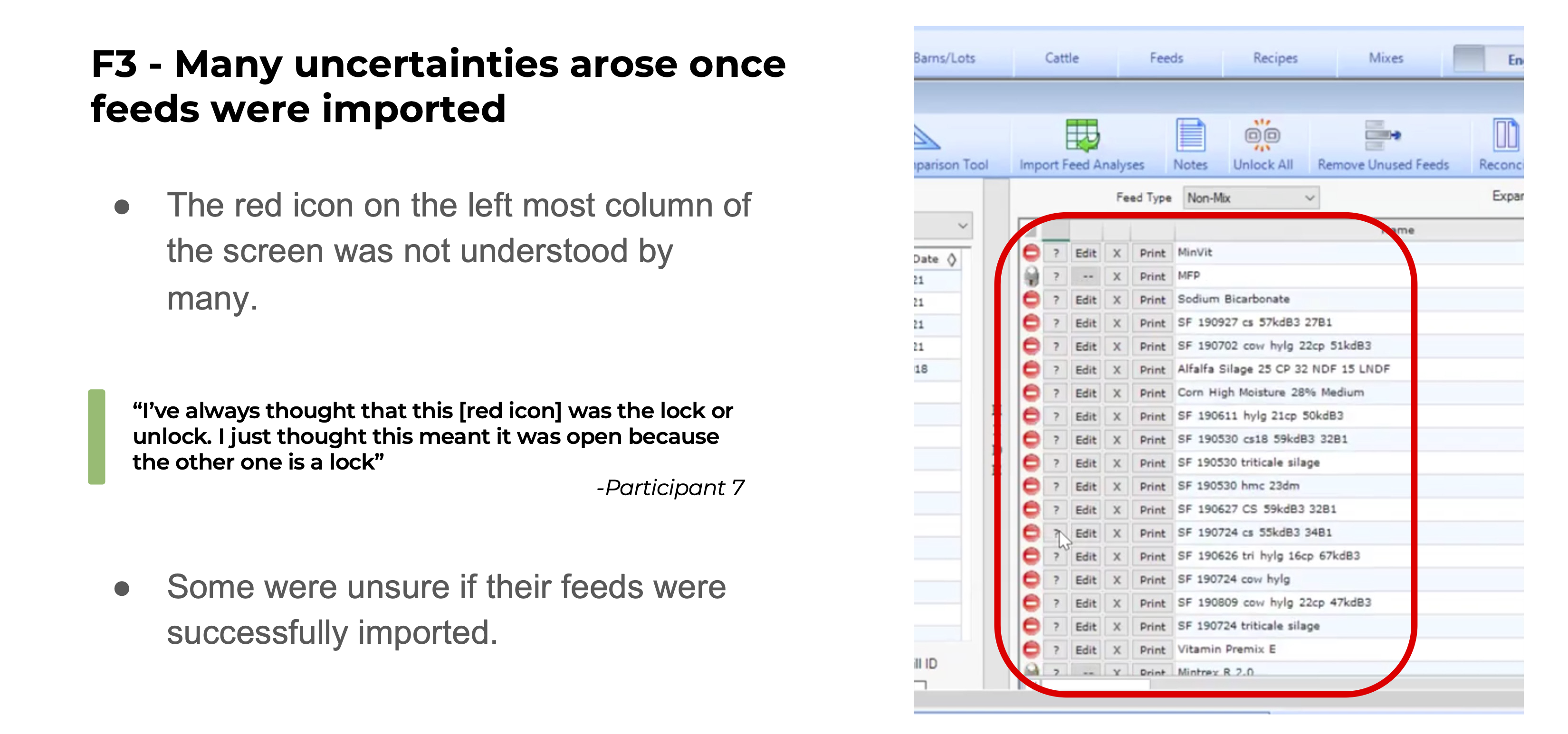F3 - Many uncertainties arose once feeds were imported