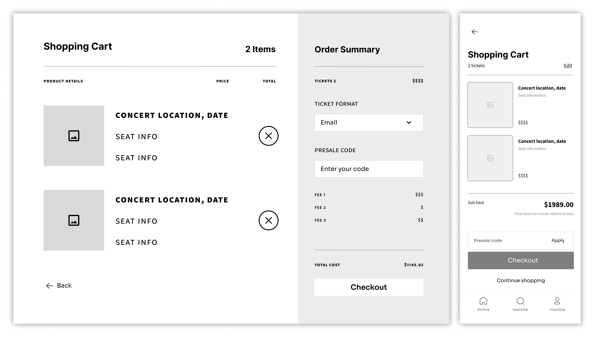 Side-by-side of the cart page on desktop and mobile.