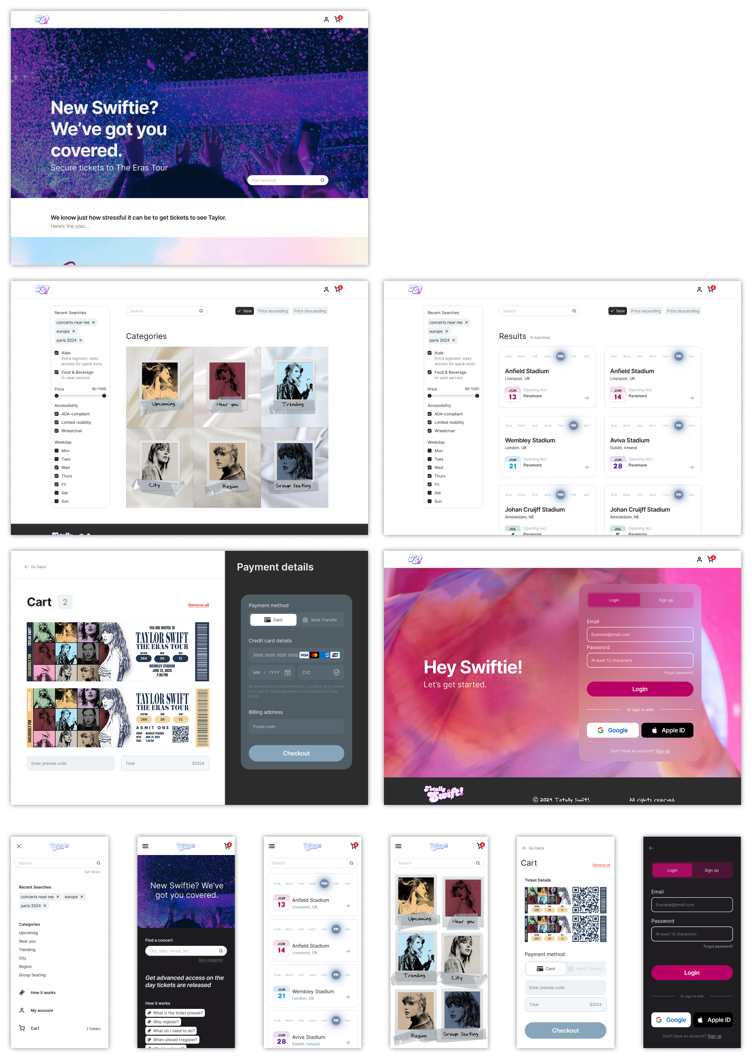 Overview of all screens for desktop and mobile compiled into single image