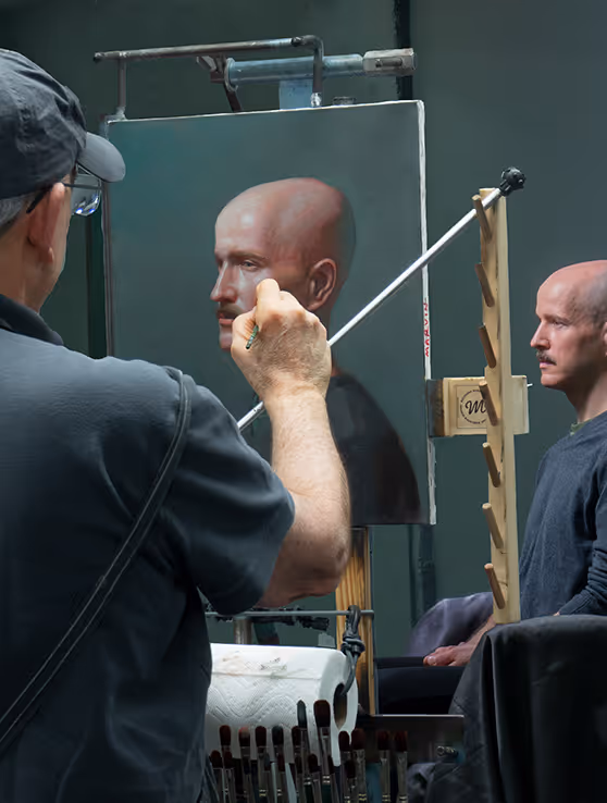 Marvin Mattelson doing a demo painting from a live model.