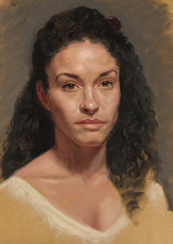 In class alla prima oil portrait painting demonstration by Marvin Mattelson