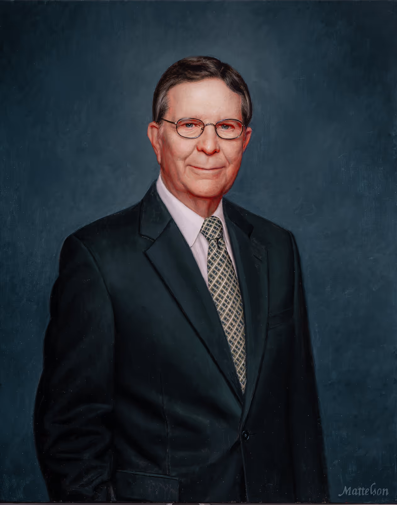 Oil portrait painting of Larry E. Temple, former White House Counsel to President Lyndon B. Johnson, by Marvin Mattelson