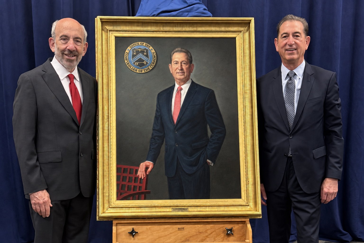 Portrait artist Marvin Mattelson with Joseph M. Otting at the unveiling of Otting’s official portrait