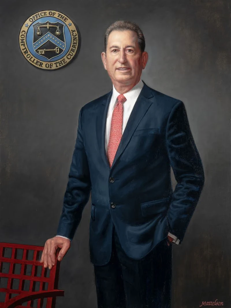 Official oil portrait of Joseph M. Otting, 31st Comptroller of the Currency, by Marvin Mattelson.