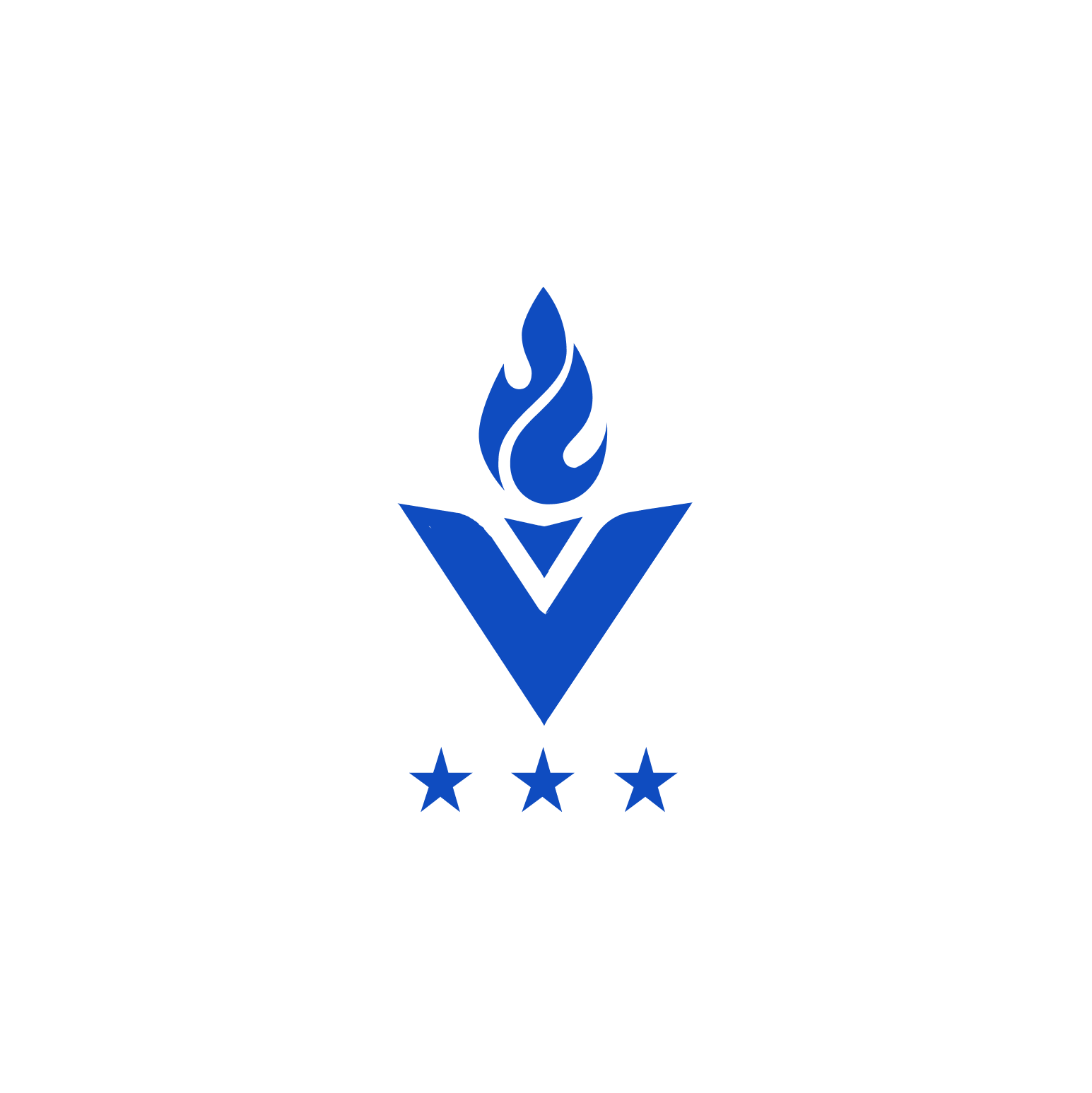 Round badge with text 'Best Agency DesignRush.com' around a central blue flame above a blue V shape, flanked by '20' and '25' and three blue stars underneath.