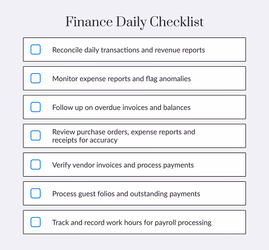 Hotel Finance Daily Checklist