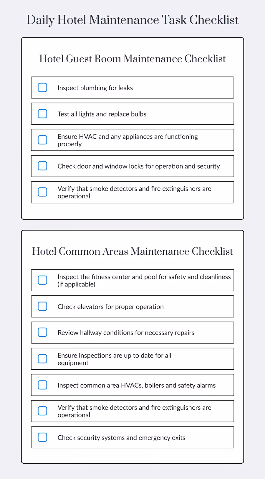 Hotel Maintenance Checklist