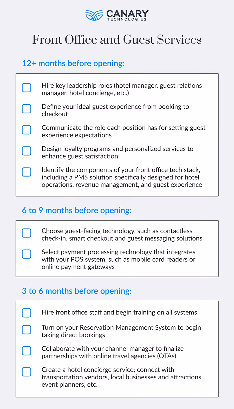 New Hotel Checklist: Front Office and Guest Services
