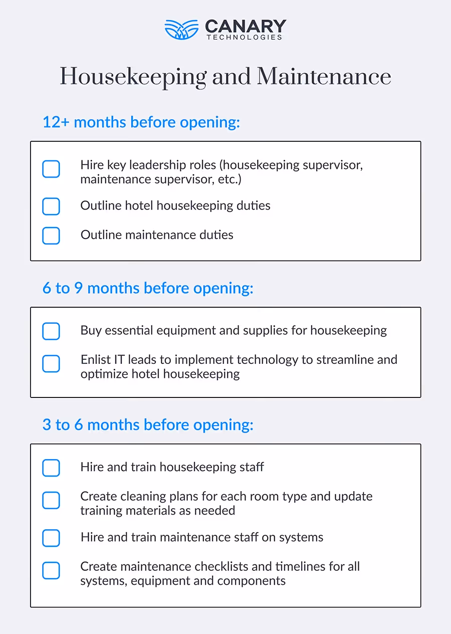 New Hotel Checklist: Housekeeping and Maintenance
