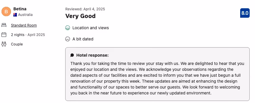 Another example of Booking.com Review