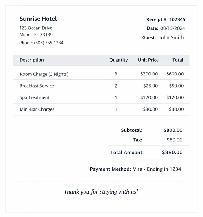 simple hotel receipt example