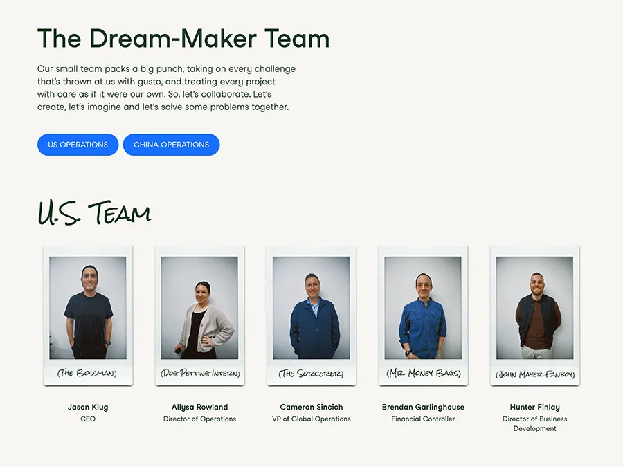 Klugonyx Team Gallery page with team leadership
