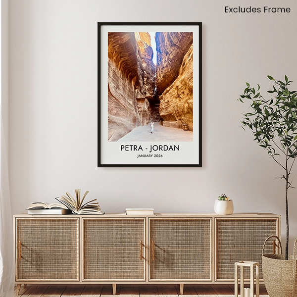 Personalised photo poster of Petra in Jordan displayed as wall art