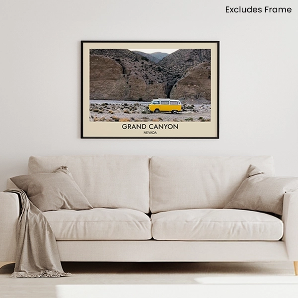 Personalised landscape photo poster displayed as wall art in a home interior