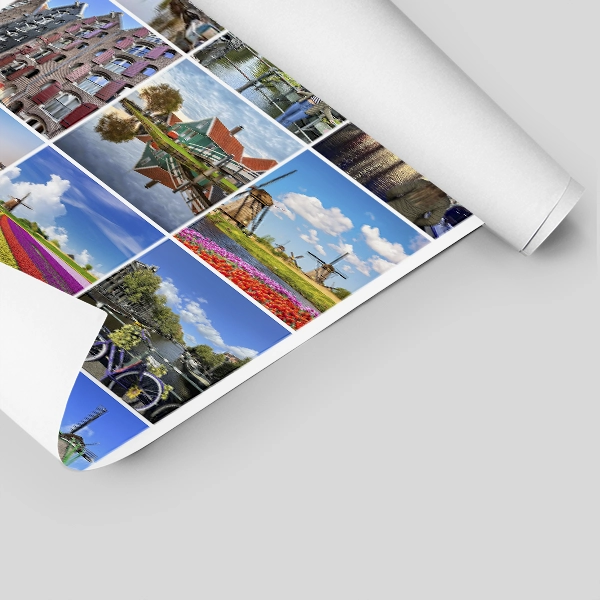 Black and white wedding photo poster displayed on a living room wall