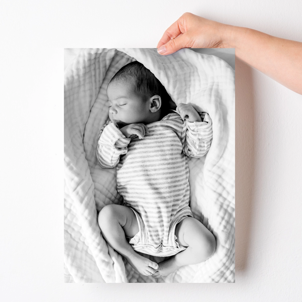 A3 black and white photo print held in hand