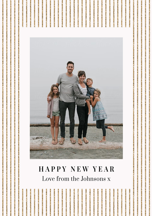 Glitter Stripes Personalised New Year Card