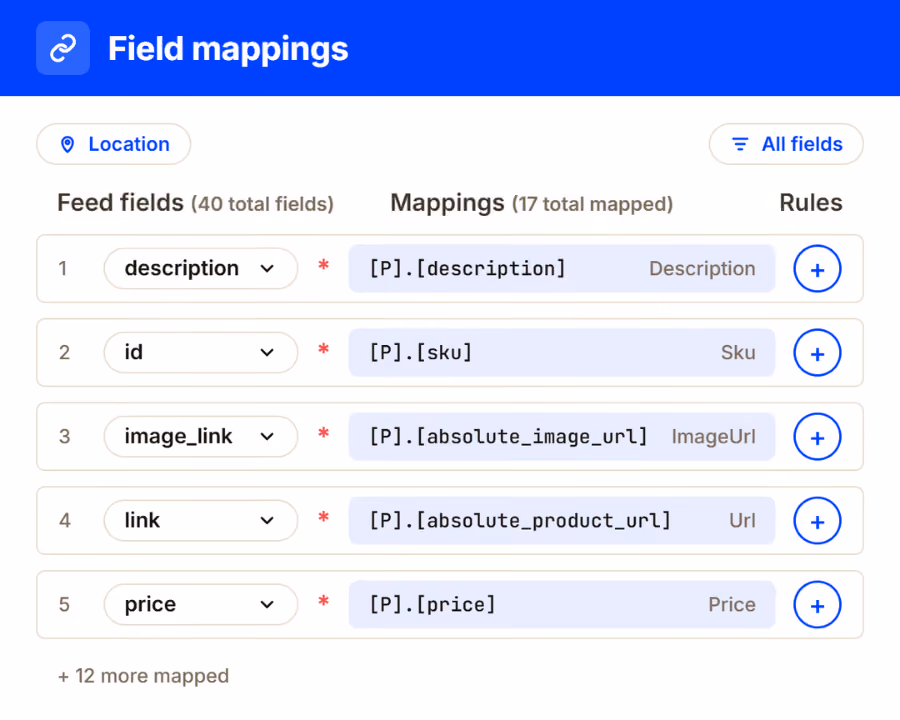 Field mappings table
