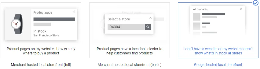 google local inventory storefront options