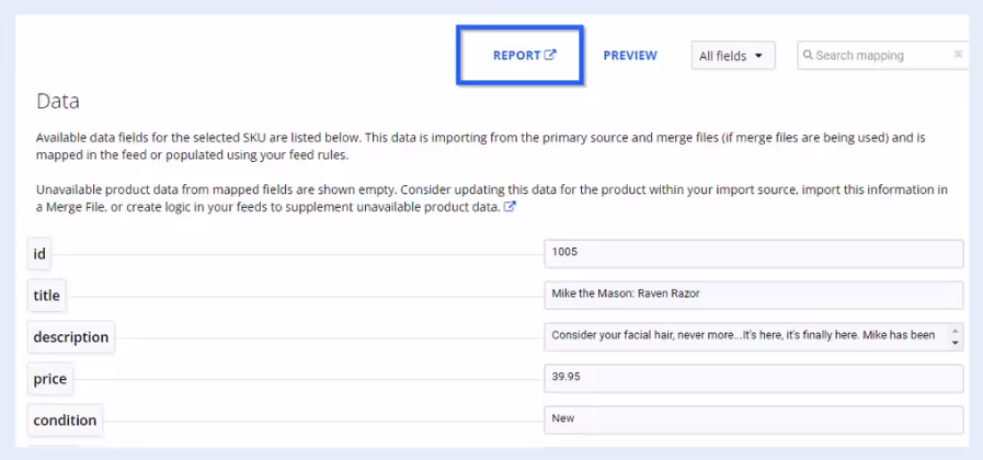 use the 'Report' shortcut within any Product Card page to automatically generate the Report with AI recommendations for the SKU you are viewing