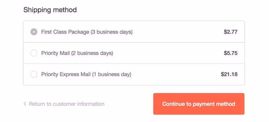 shipping option example