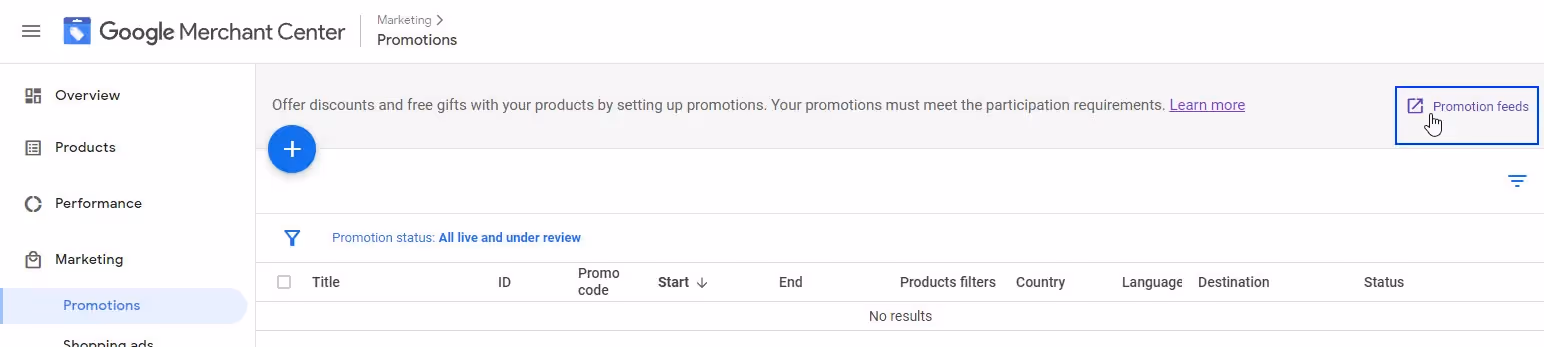 google promotion feeds merchant center